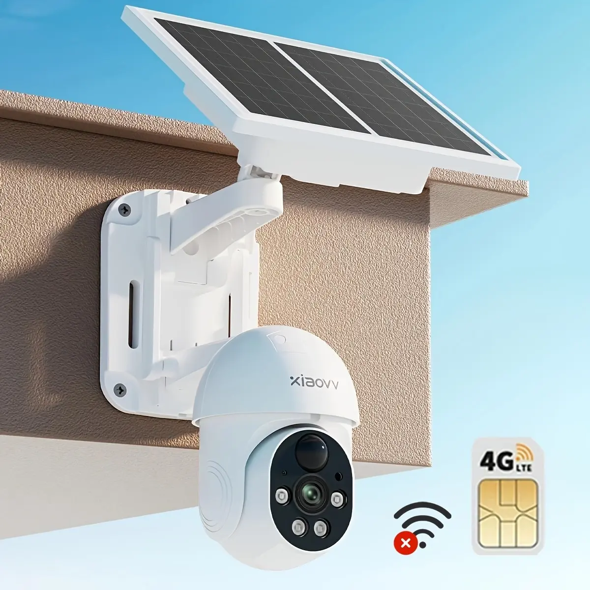 XIAOVV 4G 3MP Solar-Powered Wireless Home Security Monitoring Camera [No WIFI Connection] with High-Capacity Battery, Full Color Night Vision, 360° PTZ, Spotlights, AI Human Detection, 2-Way Talk, Motion Tracking, SD Local Storage And Cloud Storage