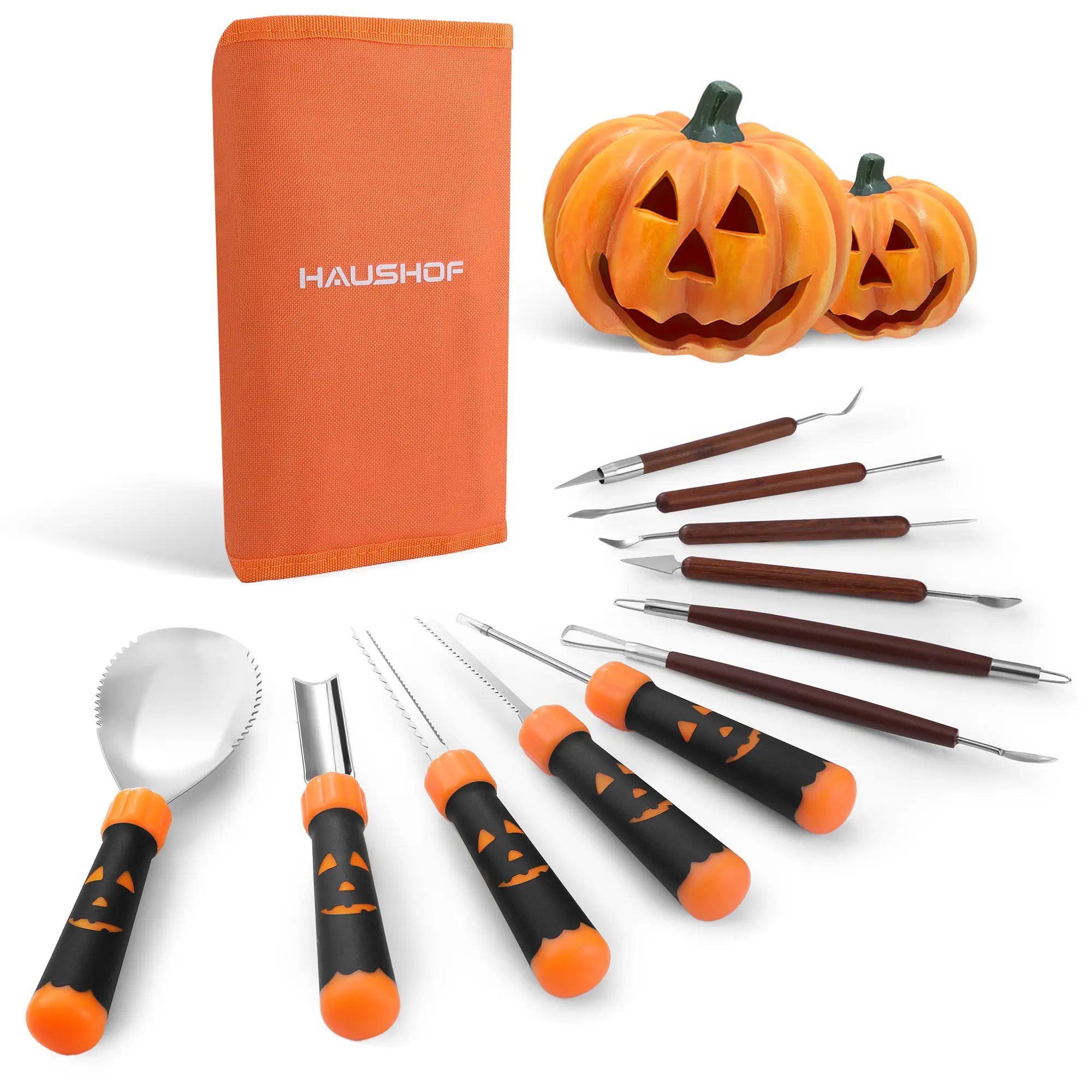#fathersdaygift HAUSHOF Pumpkin Carving Tools with Stencils, 11-COUNT Halloween Pumpkin Carving Kit Professional Knives Set with Case, Halloween Gifts for Halloween Decorations