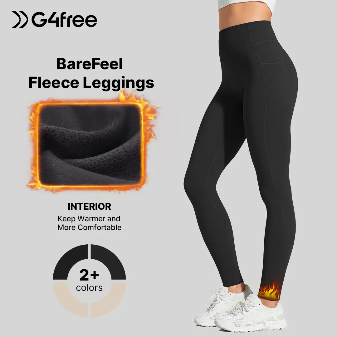 G4Free BareFeel Women's Fleece Lined Yoga Leggings with 2 Pockets High Stretch Thermal Workout Casual Pants 25"/27"