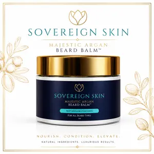 Sovereign Skin Majestic Argan Beard Balm for Men – Argan Oil Beard Conditioner & Styling Balm with Hempseed, Grapeseed & Castor Oil – Softens Beard, Moisturizes Skin, Reduces Itch & Flakes, Light Hold 2oz