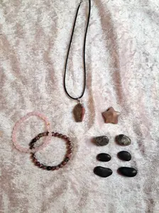 Compassion & Balance 10-Pc Energy Set - Rhodonite Rose Quartz Shungite UV Emberlite Crystal Gemstone Necklace Bracelets Tumbles Set