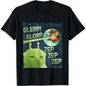 Glerp Glorp Funny Alien Cat Meme, Brainrot Tee, Costume T-Shirt Novelty Graphic T Shirt funny tshirt Undershirts Tees Casual Streetwear Classic Plain Men's Women Cotton Moisture Wicking Short Sleeve Crew Neck