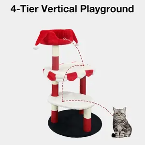Cat Tree with Cozy Perch & Scratching Posts - Red & White Design Multi-Level Cat Furniture for Kittens/Cats to Climb, Rest & Play