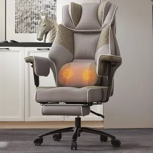 Dowinx Big and Tall Office Chair with Massage Lumbar Support,Executive Office Chair with Wide Thick Seat Cushion and Adjustable Armrest,Mesh Computer Gaming Chairs with Footrest Grey