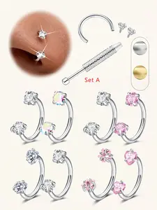 Horseshoe Nose Ring Set, Hypoallergenic Stainless Steel Lip & Cartilage Piercings, Heart Star Design, All-Seasons Wear, Unisex