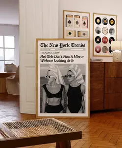 Trendy Newspaper Print, Hot Girls Poster, New York Magazine Wall Art, Retro Bar Cart, Fashion Poster