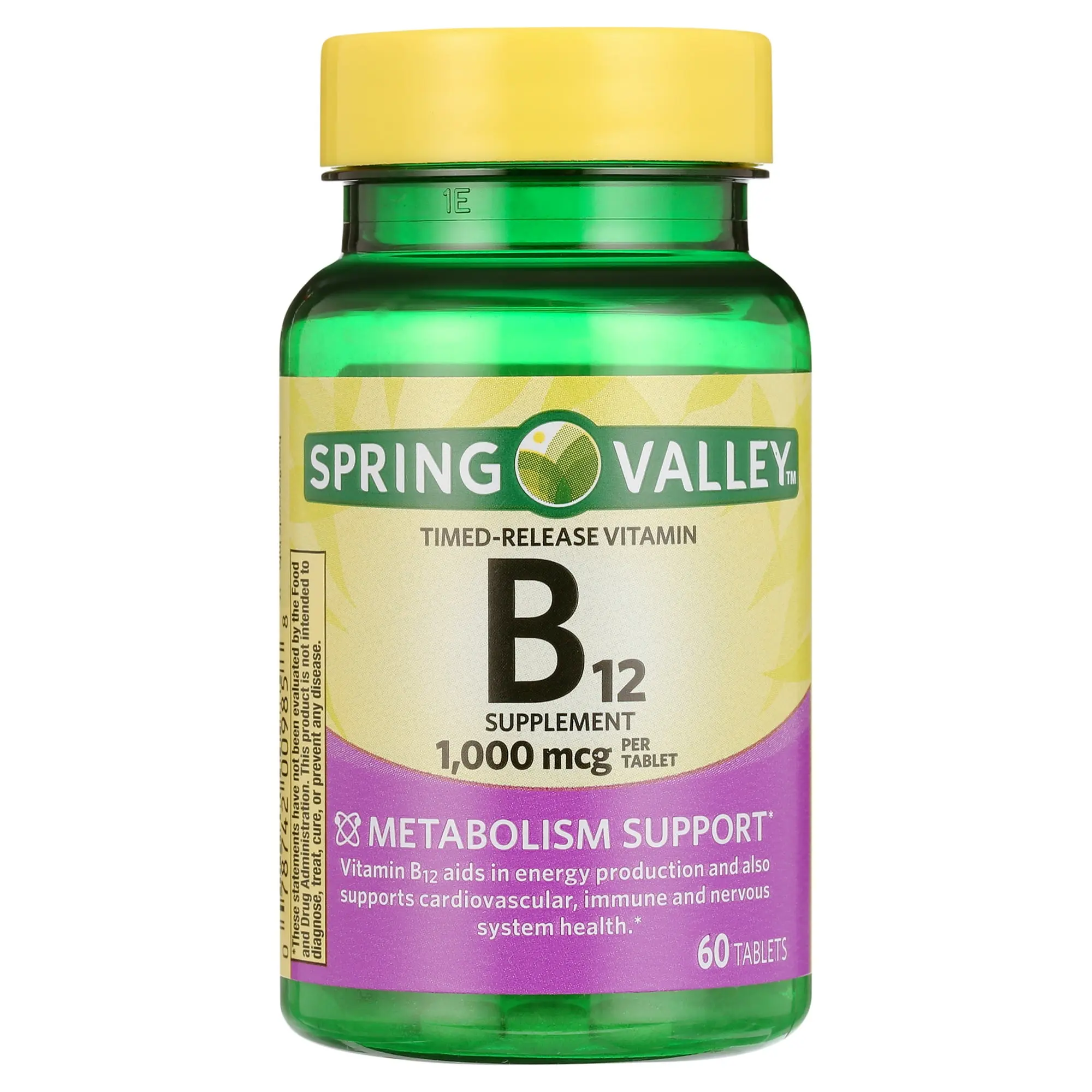 Spring Valley Timed-Release Vitamin B12 Tablets 1,000 mcg - Healthcare Supplement for Energy, Fitness & Daily Health Support, Edible