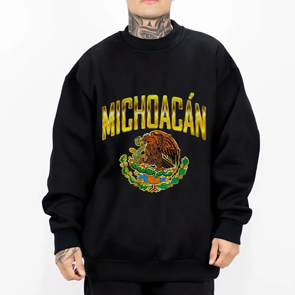 MICHOACAN GOLD Chicano Clothing Mexican Clothes Lowrider Clothes Oversized Graphic Tee Medium Heavy Sweatshirt Hoodie for Men & Women Unisex Fit
