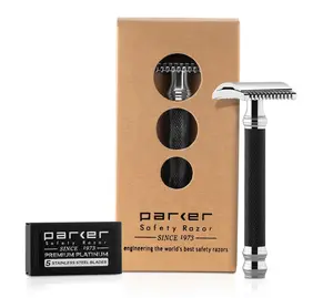 Open Comb Double Edge – Heavyweight Chrome Handle for Closer Shaves – Includes 5 Blades – Ideal for Men with Thick Coarse Beards (26C - Graphite Gray)