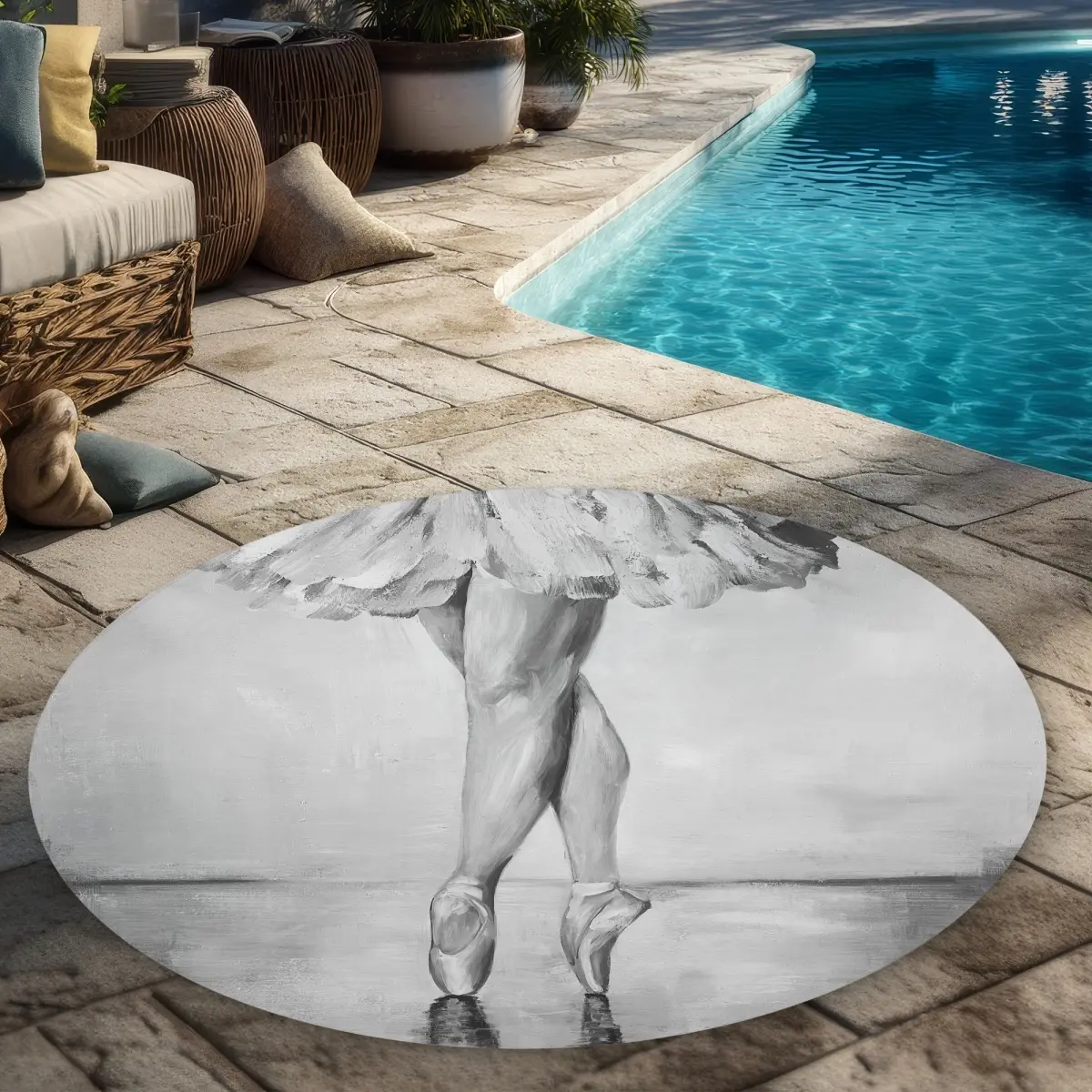 360 Stand 5x5 ft Round Classic Ballet Steps Printed Rug - Weatherproof Indoor/Outdoor Round Carpet, House Decor for Household, Patio/Balcony Use, Circular Area Rugs, 5' X 5', Ballet Classic Steps, Home Decor Rugs