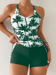 Women's Two-Piece Swimsuit Set, Floral Patchwork Design, Adjustable Back Straps, Perfect for Summer Vacation & Poolside Comfort