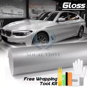 Gloss Glossy Silver Car Vinyl Wrap Sticker Decal Film Air Release Bubble Free