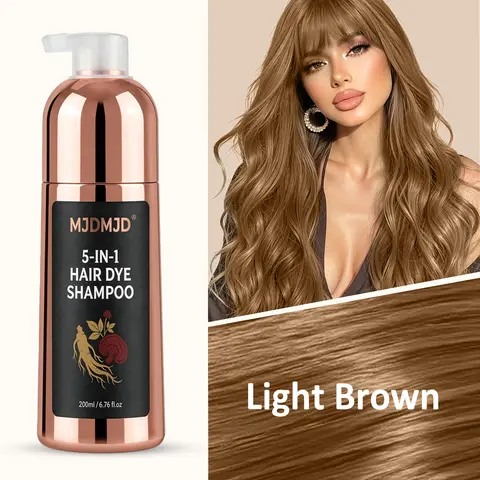 MJDMJD 5-in-1 Hair Dye Shampoo, Plant-Based Hair Color Shampoo with Ginseng, Gray Coverage & Root Touch Up, Nourishing & Moisturizing Formula, No Bleach Hair Color, Easy At-Home Coloring for Women & Men, 200ml
