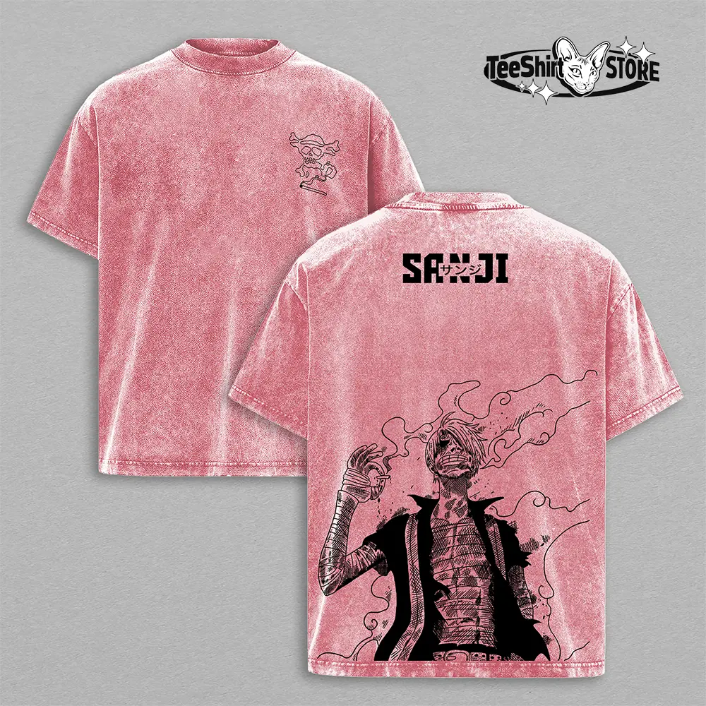 Sanji One Piece T-Shirt Washed | Vintage Oversized Heavy Cotton Anime Tee | Unisex Manga Streetwear Graphic Top | Vinsmoke Sanji Fire Edition