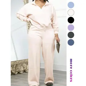 Women's Solid Long Sleeve Sweatshirt & Drawstring Waist Pants Set, Casual Fashion Cozy Two-piece Outfits for Daily Outdoor Wear, Women Clothes for All Seasons Womenswear Suits Matching Adjustable