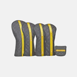 MAVERICK Golf Head Cover Set – Driver, Fairway Wood (3, 5, X), Putter Cover, Premium PU Leather with Golden Yellow Stripe, Original Ghost Golf Design