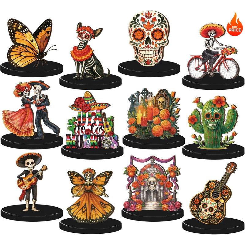 12Pcs Day of the Dead Table Decorations Dia De Los Muertos Wooden ...