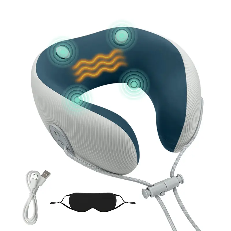 Heated Massage Travel Neck Pillow – Memory Foam Neck Support for Airplane, Car & Long Trips – Travel Essentials for Comfort and Relaxation Christmas gifts for family