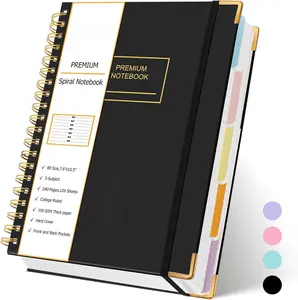 5 Subject Notebook, 240 Pages Lined Spiral Journal College Ruled, 7.6" x 10.5 B5 Hardcover Journaling Notebooks for Work Note Taking, College School Supplies, Black