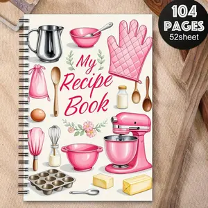 Durable Spiral Recipe Notebook, My Cookbook Design, Kitchen Tools Illustrations, Blank Pages, Perfect Gift for Holidays
