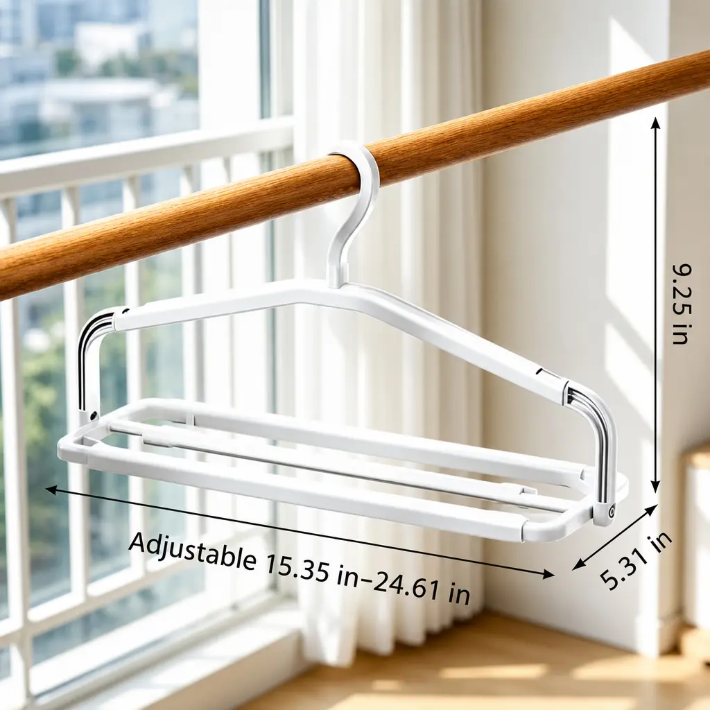 2 PCS Extendable Windproof Laundry Hangers | Fast Drying for Sheets & Blankets, Adjustable Foldable Double Rod Hanger, Wind Resistant Design, Space Saving Laundry Gadget for Home Balcony & Apartment