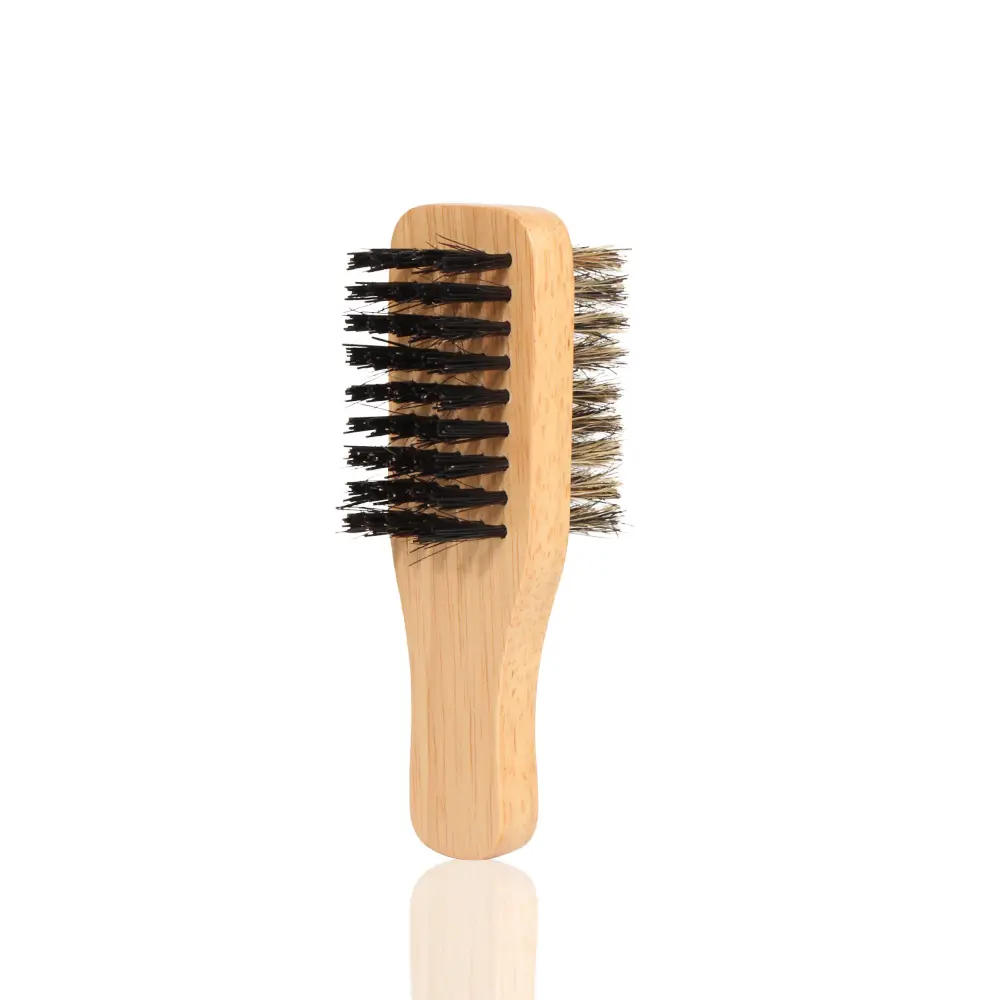 Men's Dual-Sided Boar Bristle Beard Brush, Long Wooden Handle, Anti-Static Cleaning Tool, Natural Premium Quality, Small Size