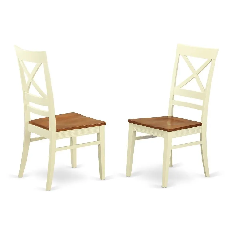 Elegant X-Back Dining Chairs Set of 2 – White Brown Kitchen Seating