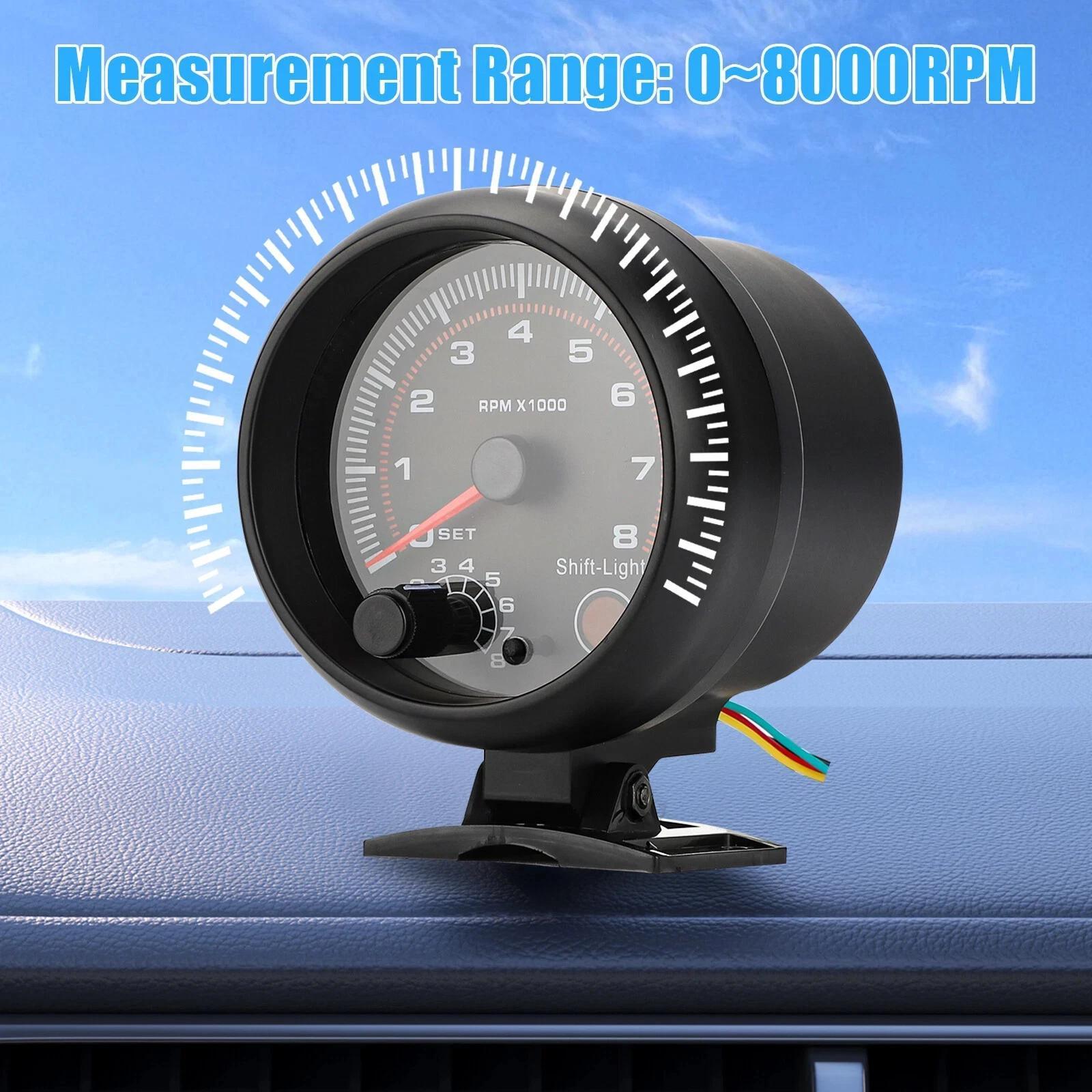 Universal Car Tachometer Gauge 0–8000 RPM with LED Shift Light, 3.75 Inch ABS Dashboard Tacho Meter, High Accuracy RPM Display, Easy Installation, Universal Fit for Cars, Trucks and SUVs Performance Monitoring Gauge