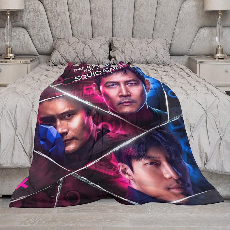 Cartoon Anime Squid Game Blanket Fleece Throw Blanket Soft & Warm Fluffy Blankets for Women, Men