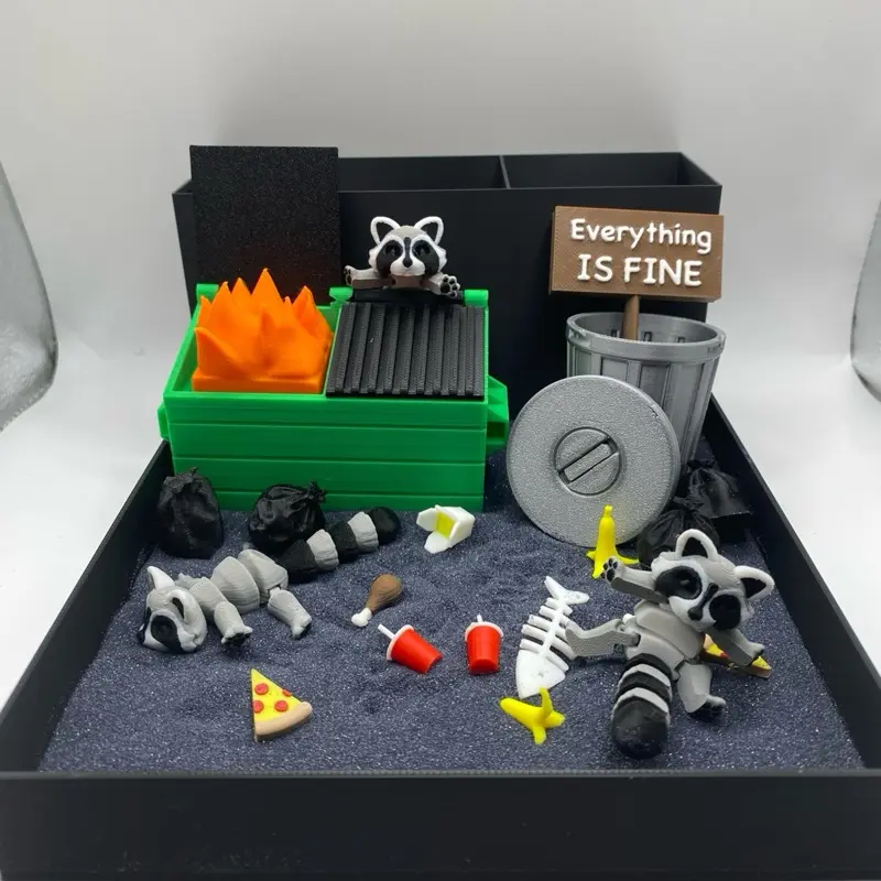 Raccoon Dumpster Fire Zen Garden, Mini Desk Decor, Sensory Calming Sand Garden for Desk, Fidget Stress Relief, Office Decor, Cubicle Decor