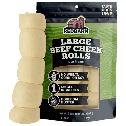 Redbarn Large Beef Cheek Rolls 100% Natural, Long Lasting Dog Chew