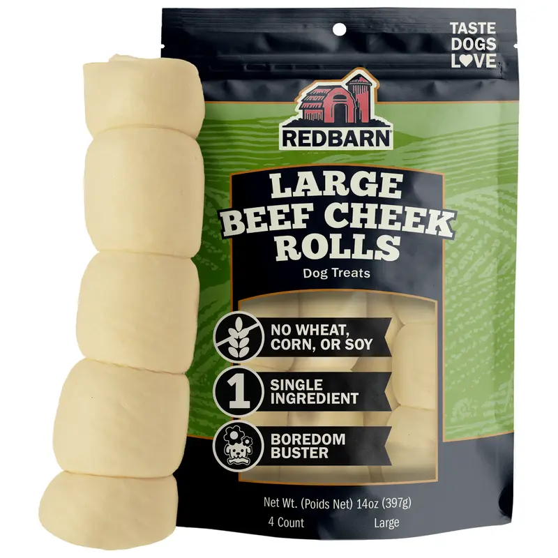Redbarn Large Beef Cheek Rolls 100% Natural, Long Lasting Dog Chew