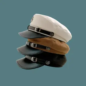 Smooth Brim Retro Beret with Anchor Logo, Navy Party Hat for Adults, Role-Playing Costume Outdoor Fashion, Simple Newsboy Cap, Lightweight Faux Fur Hat