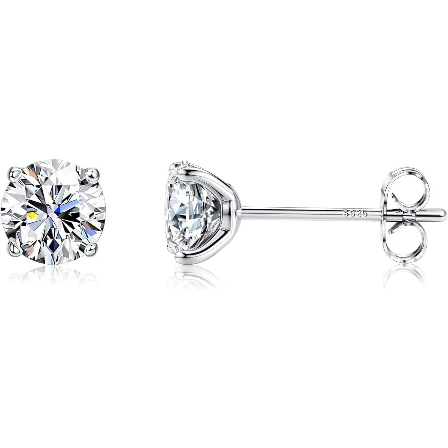 Fansilver 5mm Long Post Cubic Zirconia Stud Earrings for Women Men, CZ Studs Earrings Hypoallergenic