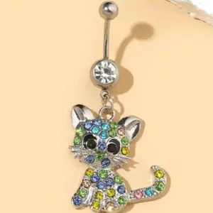 Multi-colored Kitty Belly Piercing with Colorful Gemstones and Sparkling Crystal Accents
