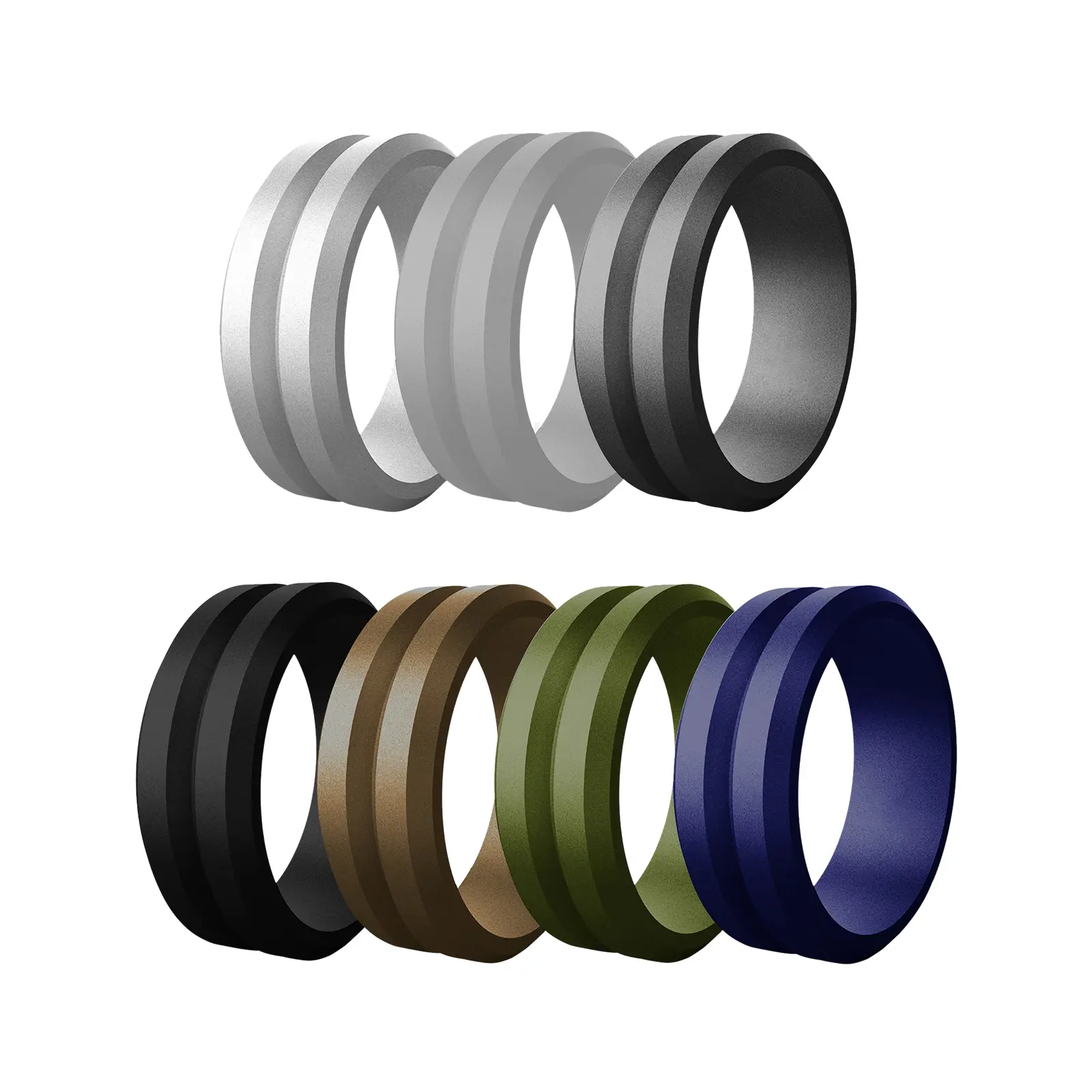 OIDEA Men's 8mm Silicone Wedding Ring Set (7-Pack) - Breathable, Beveled Edge, Grooved Silicone-Based Flexible Rings for Sport Workout, Anniversary Valentine's Gift, Ring Set Rings