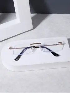 Men's Square Frameless Glasses, Casual Style Versatile Fit, Metal Frame Fashion Trend, Daily Wear, Work Fashion Eyewear, Anti Blue Glasses