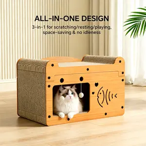 Bubble Fish Cat Scratch Board House 2-in-1 All-in-One Design for Scratching Resting Playing Space-Saving No Idleness