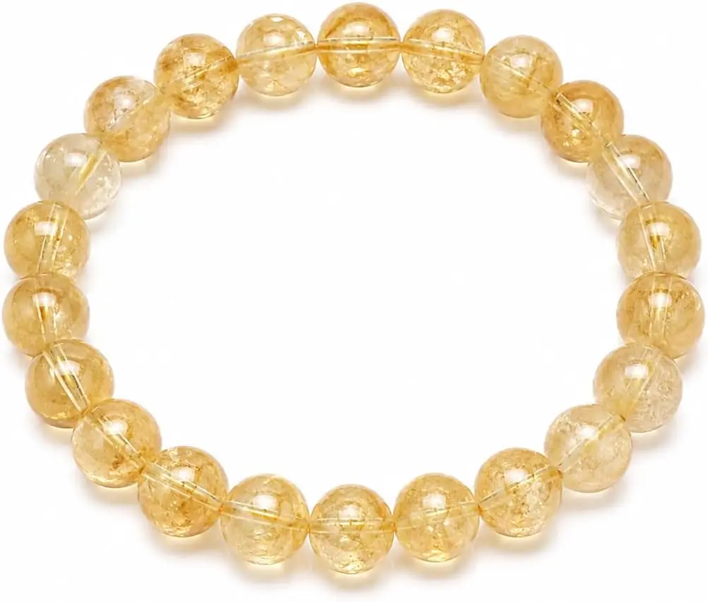 ANNIE WU Minimalist Unisex Natural Golden Rutilated Quartz Bracelet - 10mm Hand Selected Premium Crystal Beads, 21-Bead Stretch Fit Jewelry for Focus, Confidence, Healing, Gift Ready, Golden Quartz, Mindful Wear