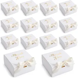 20 count Thank You  Boxes, 4.5x4.5x1.9 Inches Mini Party Favor Boxes White  Bags with Bow Ribbon for Wedding Bridal  Shower Birthday Party