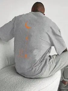 Streetwear Short Sleeve T-Shirt, Cosmic Moon Astronaut Aesthetic Trendy Print, Loose Comfortable Casual Sportswear, Perfect for Daily Wear and Leisure