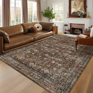 1PC Machine Washable Soft Indoor Area Rugs Vintage Low Pile Non Slip Carpet for Bedroom Living Room Decorative Accessory Traditional Easy Care Bedside Bathroom Laundry Runner Rug - Red