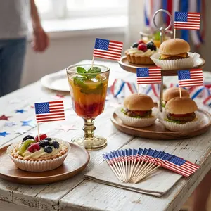100Pcs USA Flag Toothpicks American Flag Food Picks for Party Cocktail Cupcake Decor & 4th of July Party Supplies