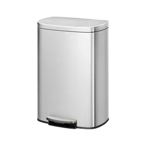 Garvee 50-liter kitchen bin in durable metal with soft-close lid, internal bucket, rear handle, and pedal operation for convenient and long-lasting use