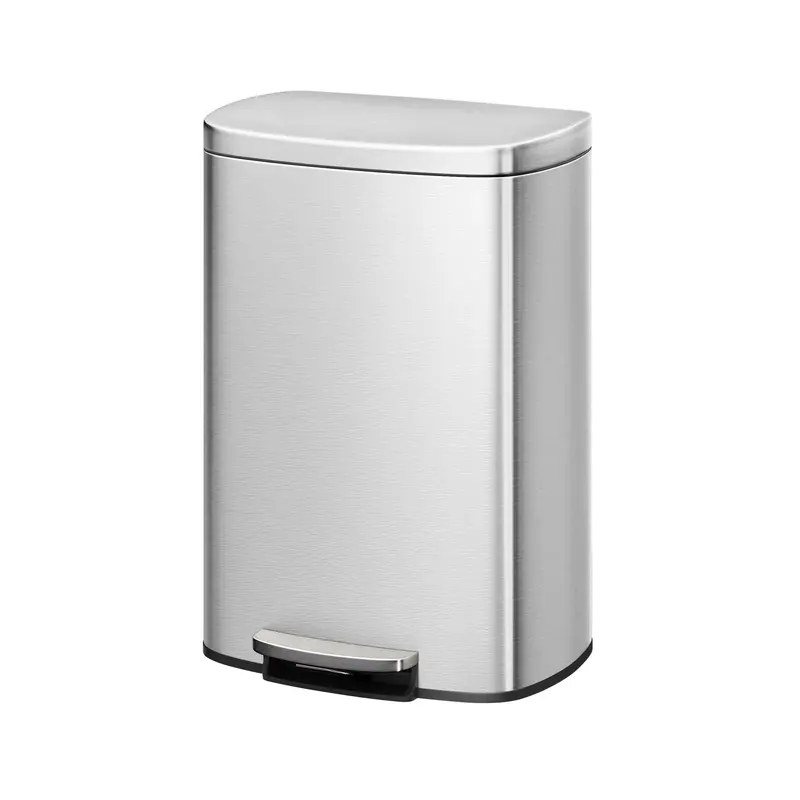 Garvee 50-liter kitchen bin in durable metal with soft-close lid, internal bucket, rear handle, and pedal operation for convenient and long-lasting use
