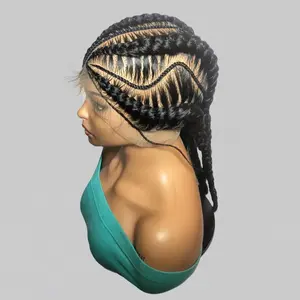 Black Braided Wig. Stitch Cornrow Braids. Full Lace Baby Hair