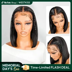 West Kiss Pre Stylist Glueless Wig 13x4 Lace Front Short Bob Wig Straight Hair Ready Go Pre Cut Lace Human Hair Wig Pre Bleached Knots Pre Plucked Wig tiktokshopmemorialday