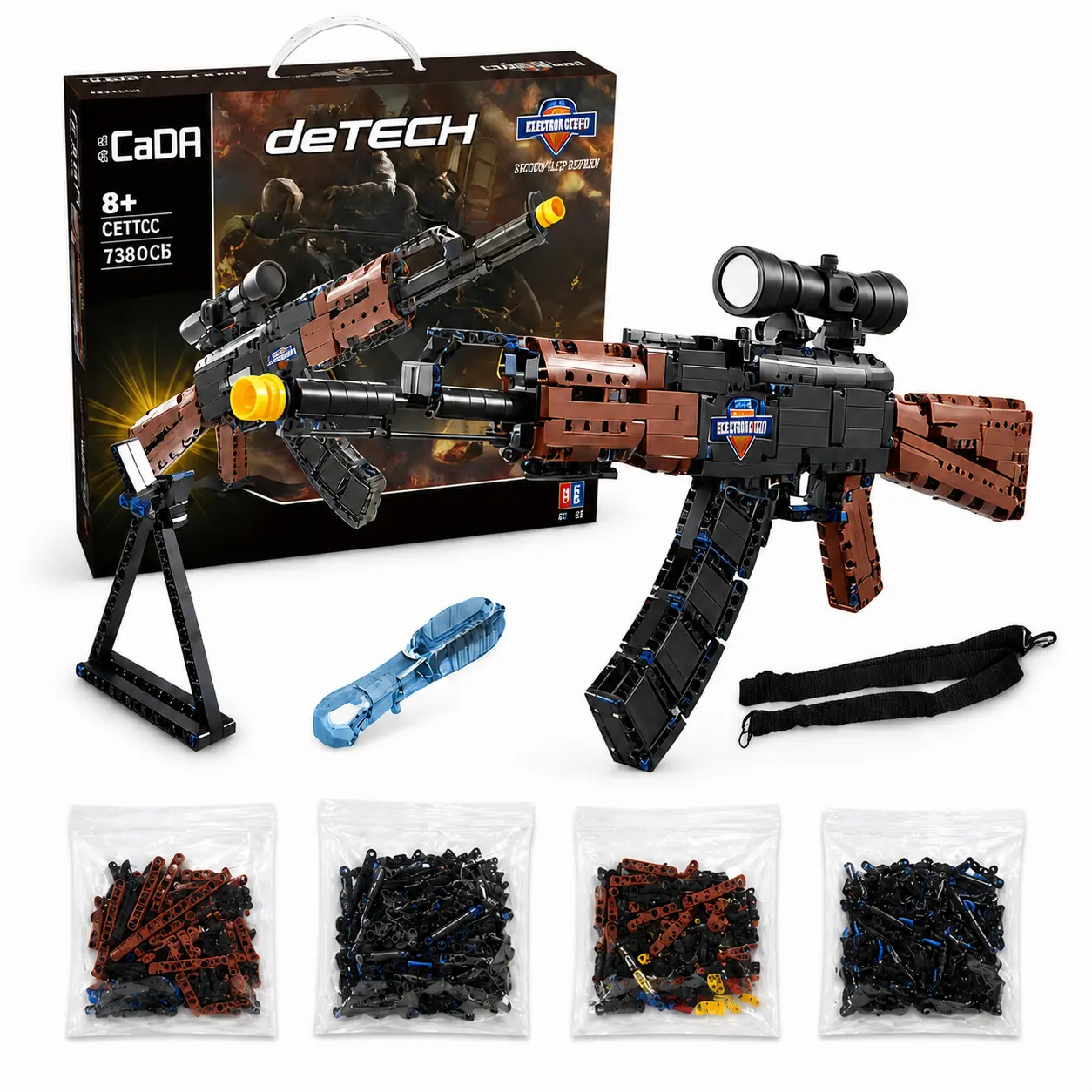 Realistic 738-Pcs AK47 Building Block Gun Model Set for Unisex Adults 14+, High-Tech Collectible Military Building Toy with Safe Materials, Room Accessories, Ideal Gift for Military Enthusiasts
