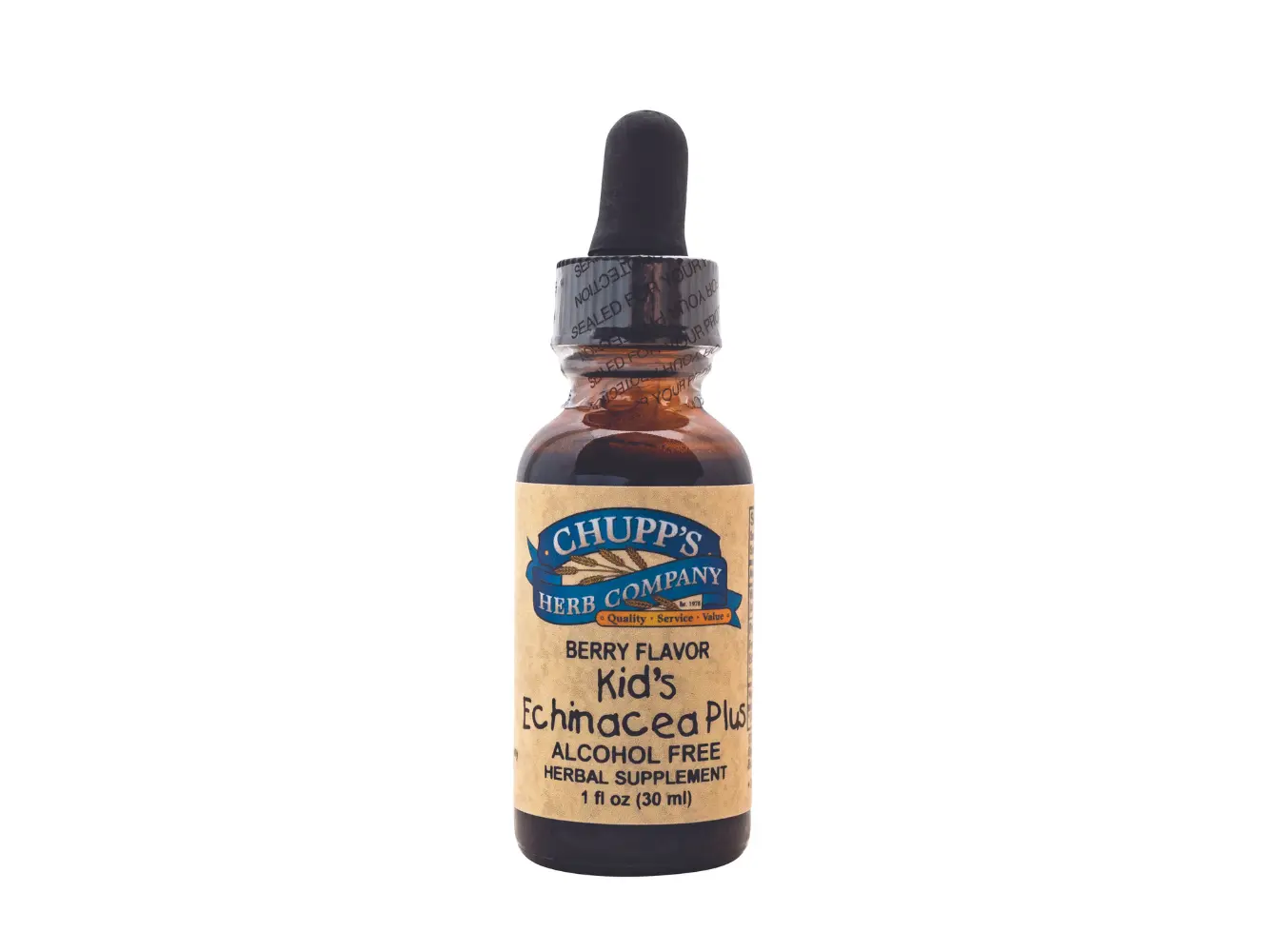 Chupp's Herb Company Kids' Echinacea Plus Natural Supplement Alcohol-Free Berry Flavor 1 fl oz 30 mL Herbal Formula for Immune Support