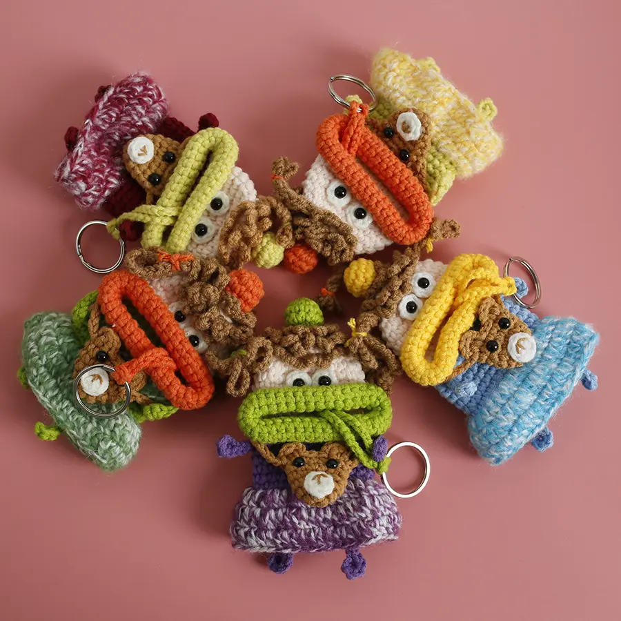 Handmade Crochet Ugly Cute Character Keychain, Funny Knitted Plush Doll Key Ring, Weird Aesthetic Yarn Bag Charm, Novelty Gag Gift For Friends Collectors